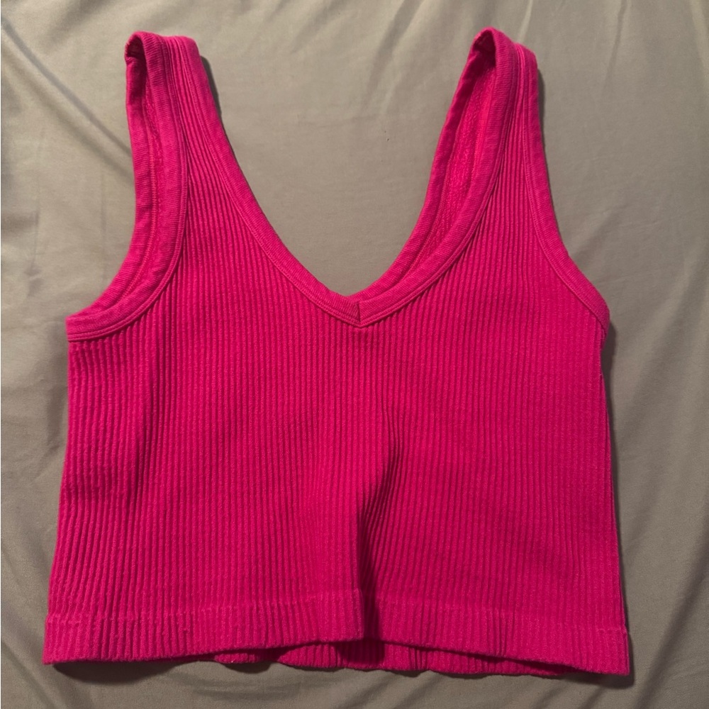 Mono B Fuchsia Ribbed Tank Top